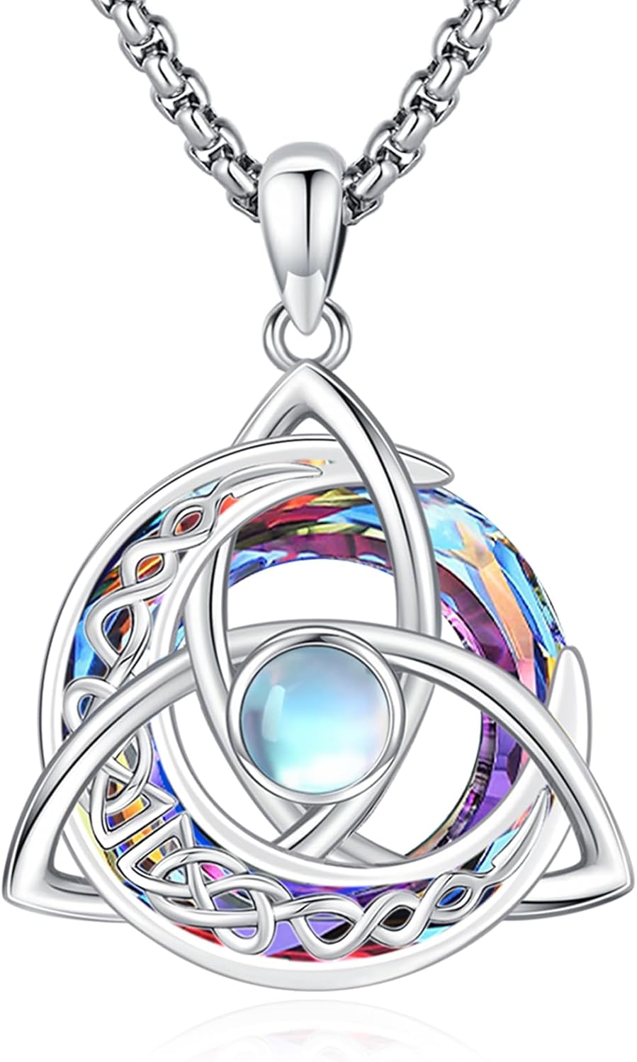 Sterling Silver Pentagram Necklace Triple Moon