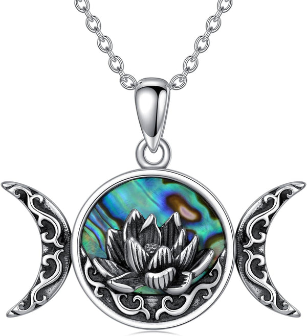 Sterling Silver Pentagram Necklace Triple Moon