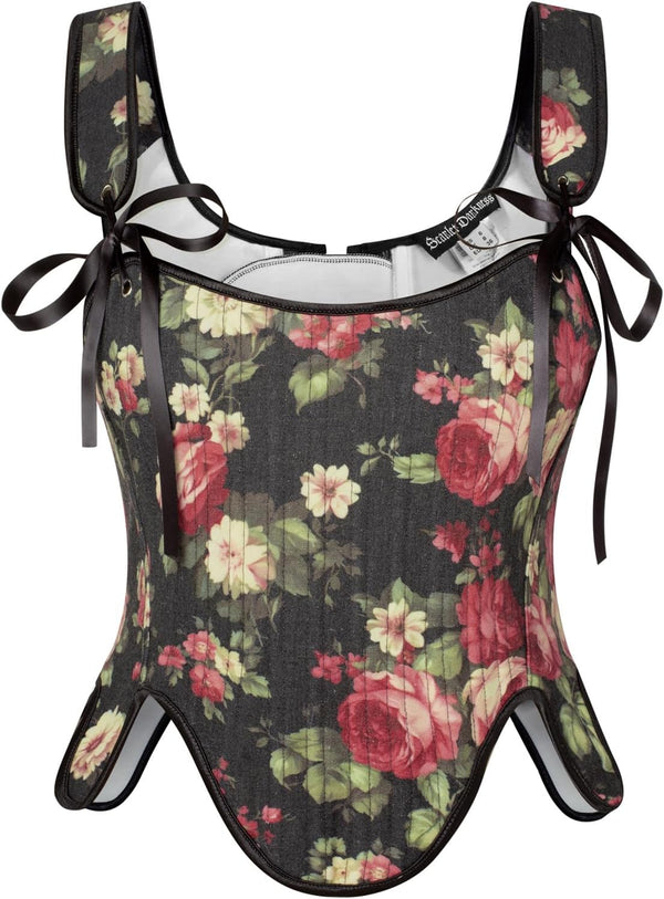 Renaissance Floral Lace-Up Bustier with Zipper