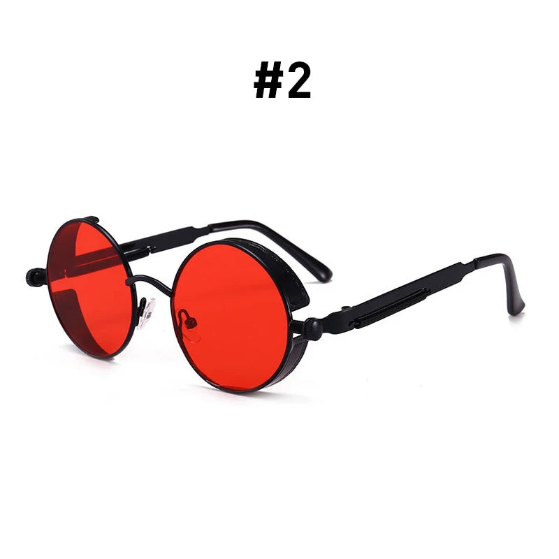 Vintage Red Lens Round Steampunk Metal Sunglasses