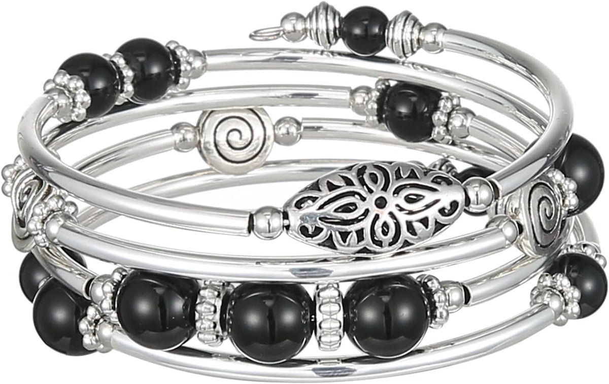 Stackable Beaded Bracelets for Women Boho Wrap Silver Bracelet Layered Fashion Jewelry Gifts for Her