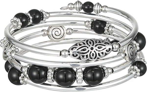 Stackable Beaded Bracelets for Women Boho Wrap Silver Bracelet Layered Fashion Jewelry Gifts for Her