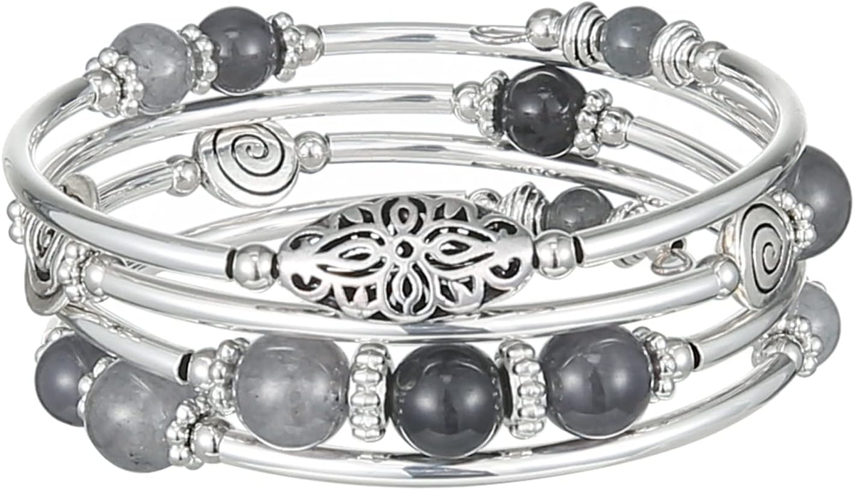 Stackable Beaded Bracelets for Women Boho Wrap Silver Bracelet Layered Fashion Jewelry Gifts for Her