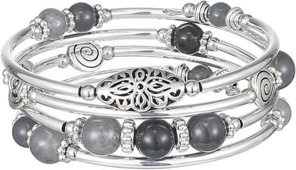 Stackable Beaded Bracelets for Women Boho Wrap Silver Bracelet Layered Fashion Jewelry Gifts for Her