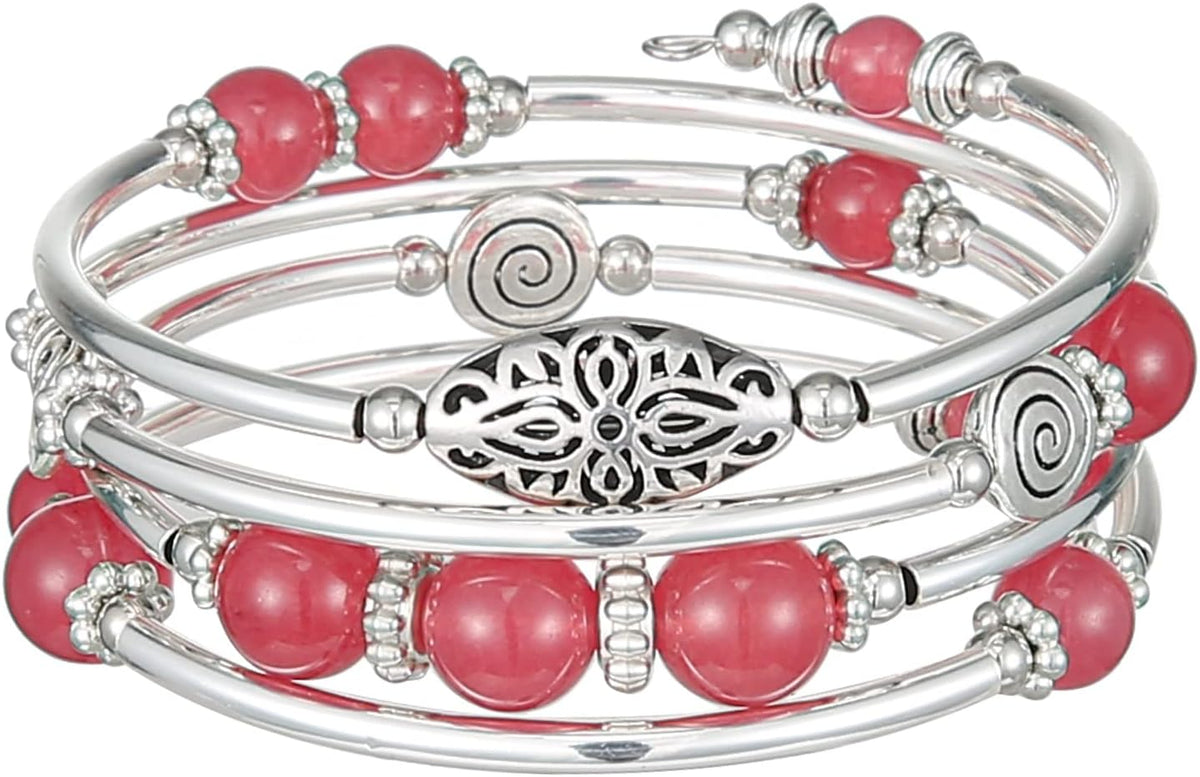 Stackable Beaded Bracelets for Women Boho Wrap Silver Bracelet Layered Fashion Jewelry Gifts for Her