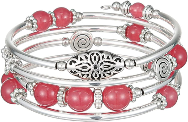 Stackable Beaded Bracelets for Women Boho Wrap Silver Bracelet Layered Fashion Jewelry Gifts for Her