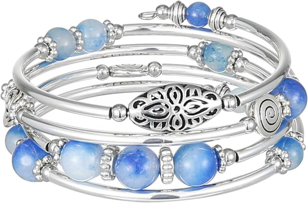 Stackable Beaded Bracelets for Women Boho Wrap Silver Bracelet Layered Fashion Jewelry Gifts for Her