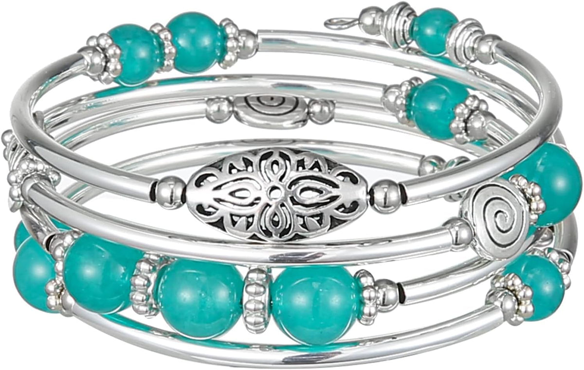 Stackable Beaded Bracelets for Women Boho Wrap Silver Bracelet Layered Fashion Jewelry Gifts for Her