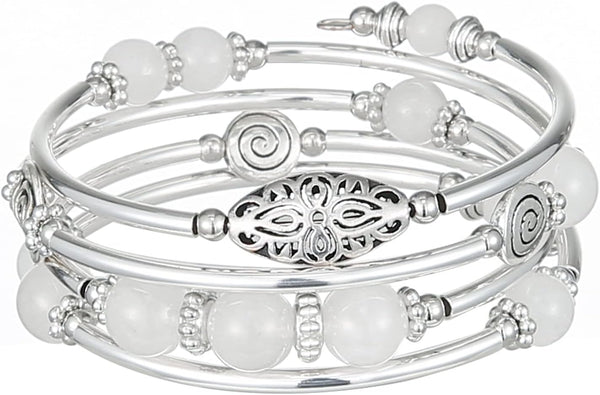 Stackable Beaded Bracelets for Women Boho Wrap Silver Bracelet Layered Fashion Jewelry Gifts for Her