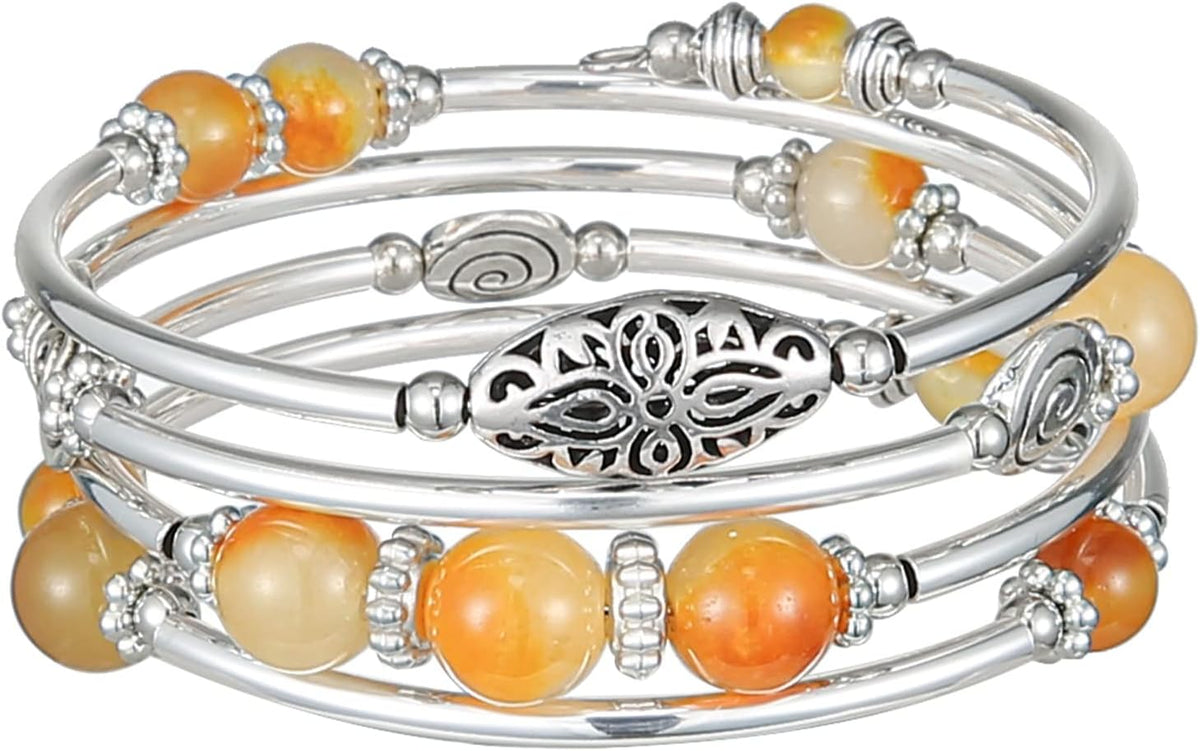 Stackable Beaded Bracelets for Women Boho Wrap Silver Bracelet Layered Fashion Jewelry Gifts for Her