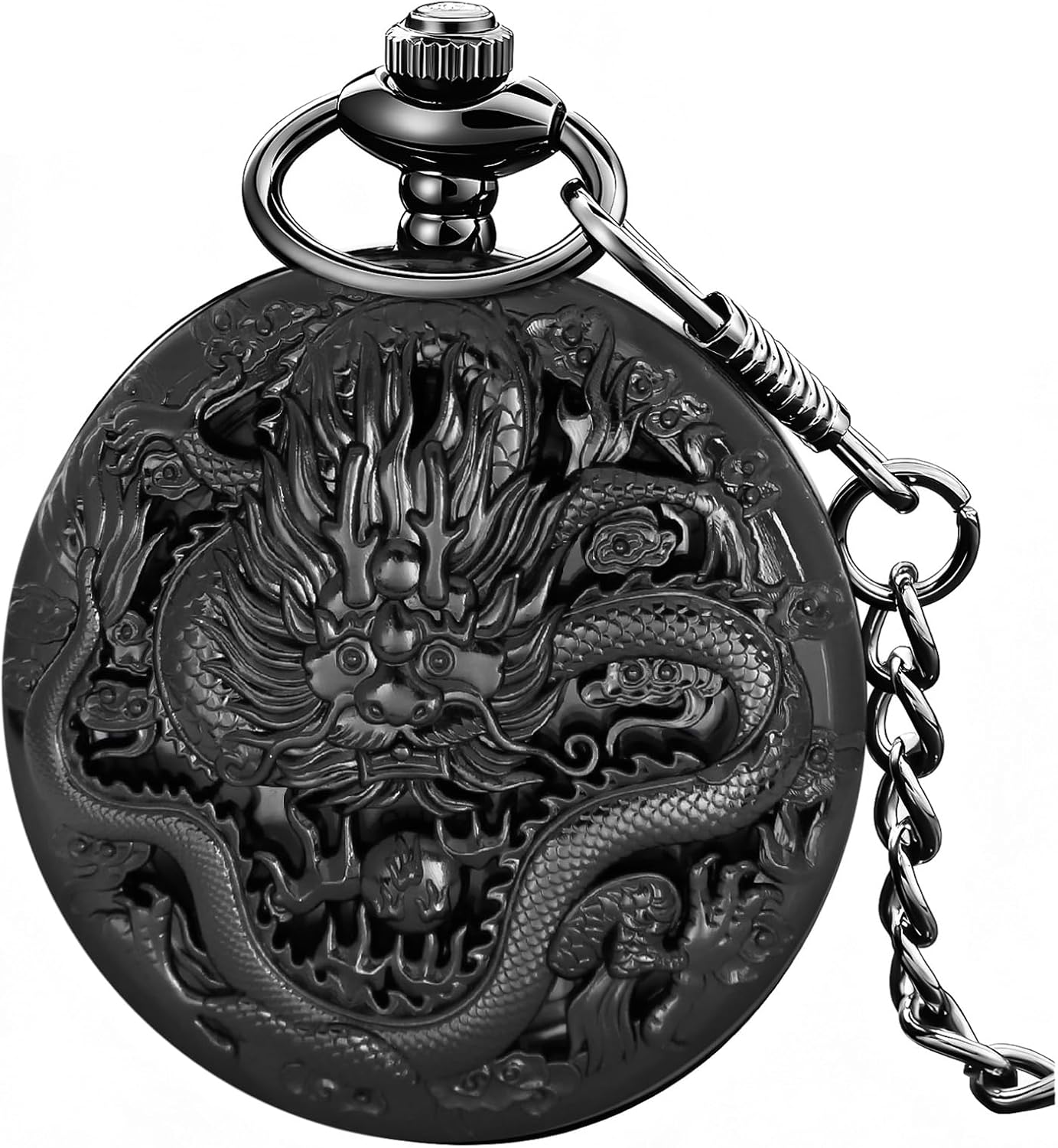 Dragon Design Quartz Pocket Watch Roman Numerals with Chain Birthdays