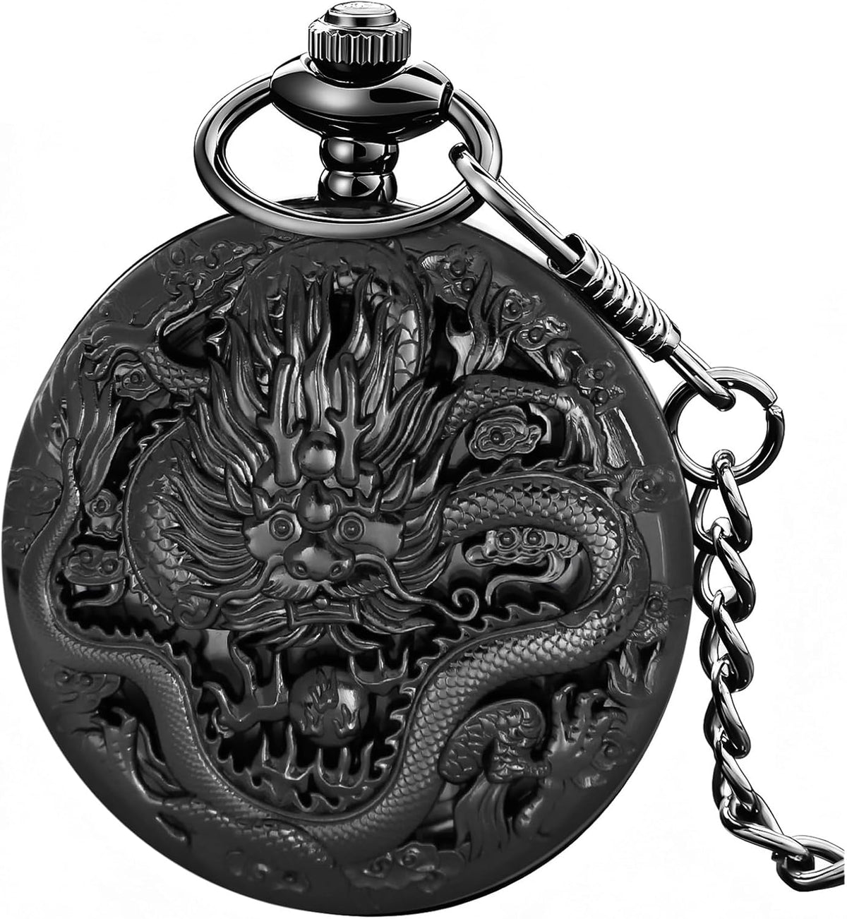 Dragon Design Quartz Pocket Watch Roman Numerals with Chain Birthdays