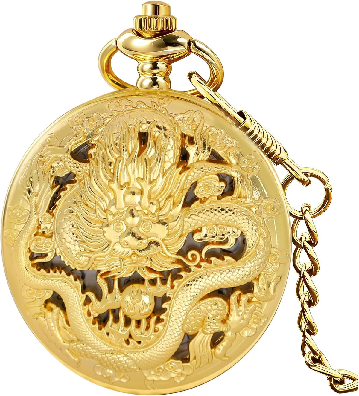 Dragon Design Quartz Pocket Watch Roman Numerals with Chain Birthdays