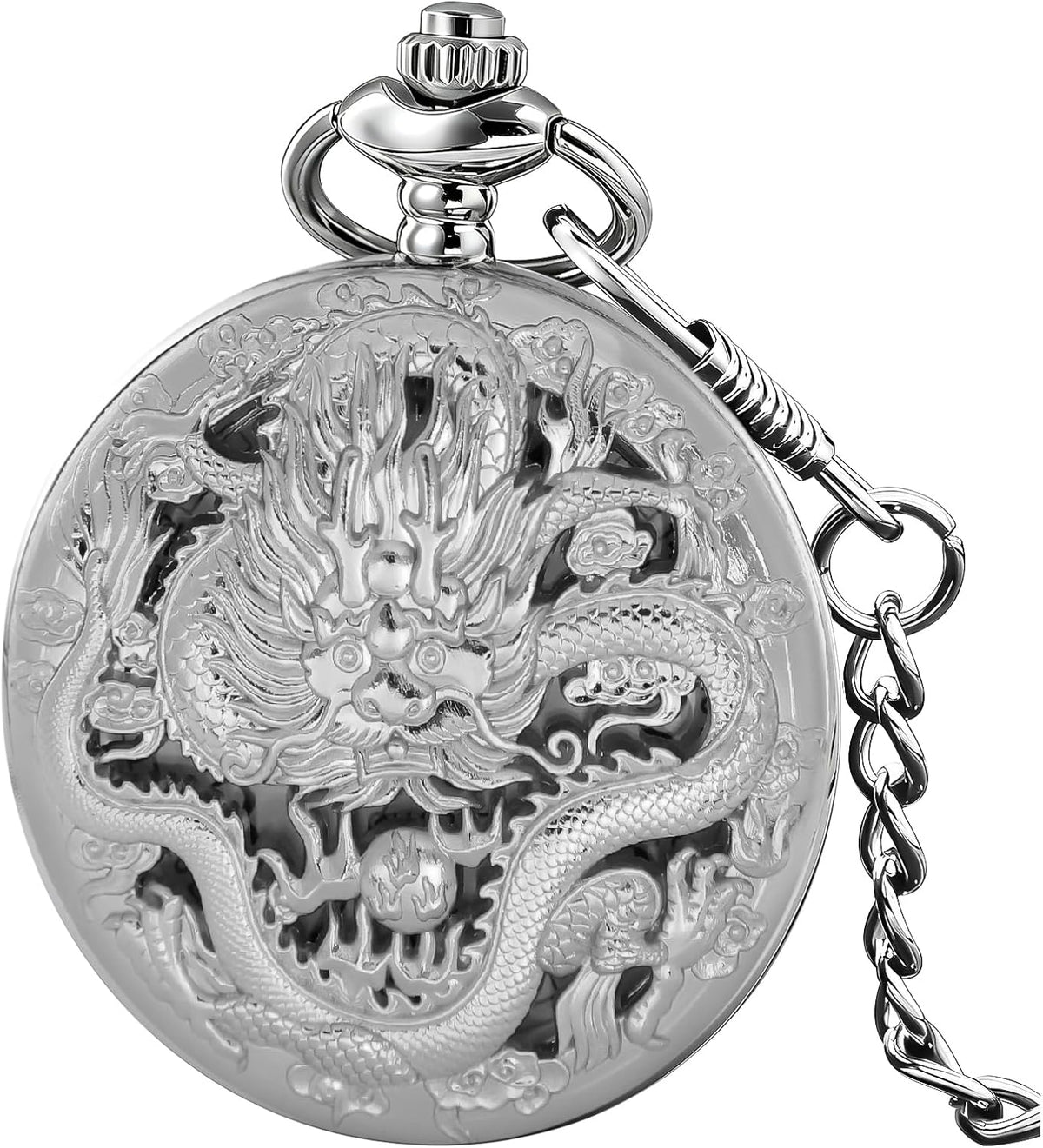 Dragon Design Quartz Pocket Watch Roman Numerals with Chain Birthdays