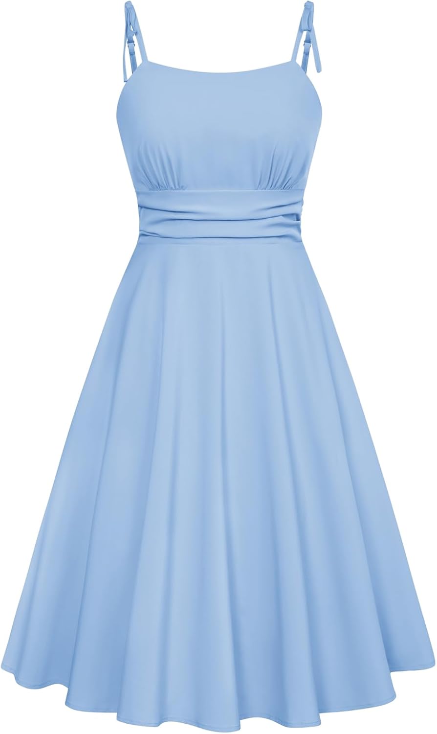 Summer Dress Spaghetti Strap Flowy Midi Beach Sundress Wedding Guest Cocktail Dress