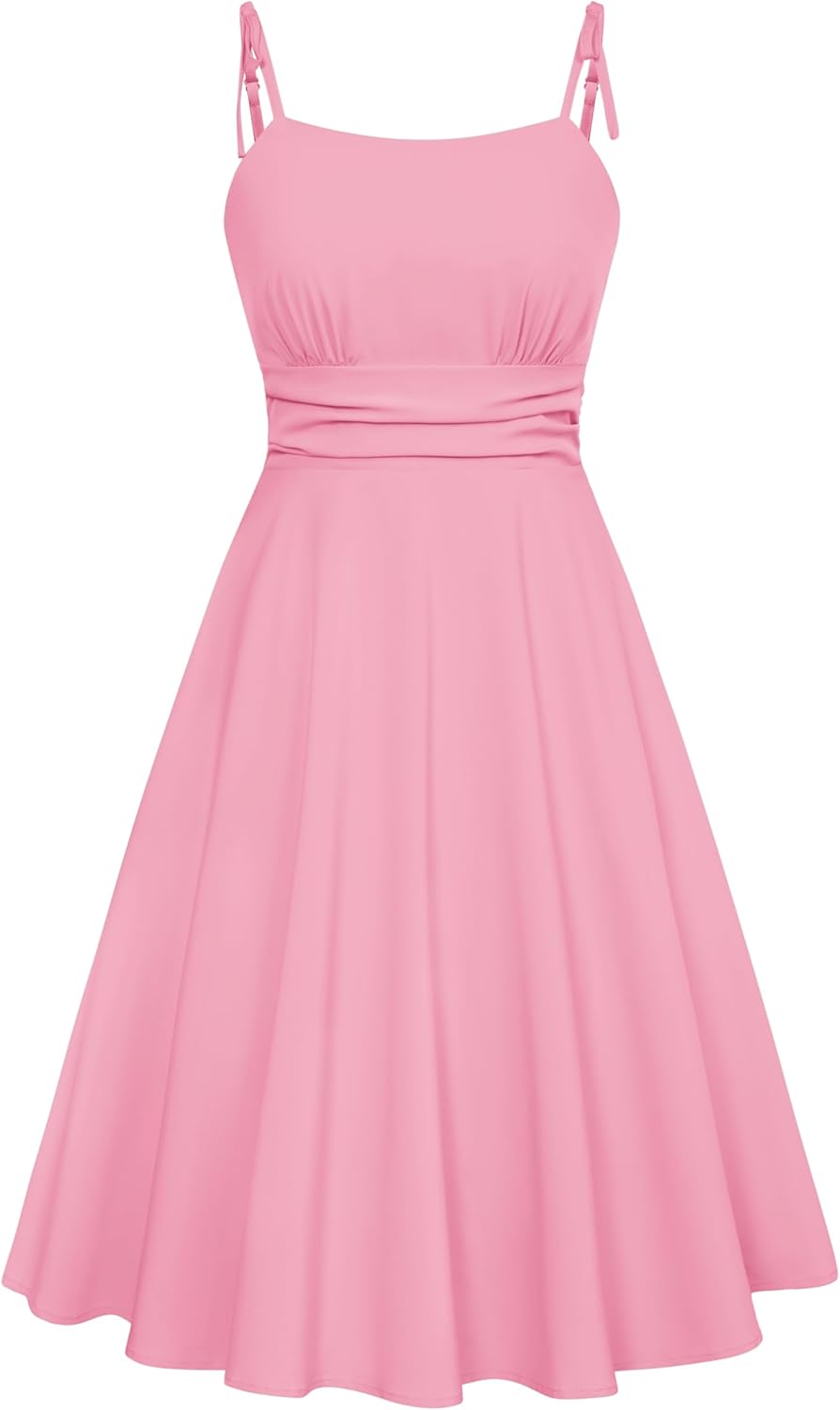 Summer Dress Spaghetti Strap Flowy Midi Beach Sundress Wedding Guest Cocktail Dress