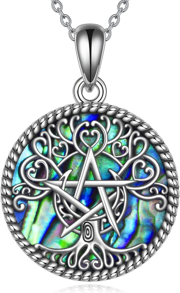 Sterling Silver Pentagram Necklace Triple Moon