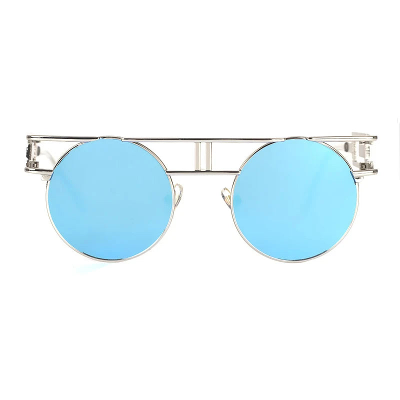 Big Frame Round Alloy Mirror Steampunk Sunglasses