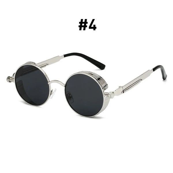 Vintage Red Lens Round Steampunk Metal Sunglasses