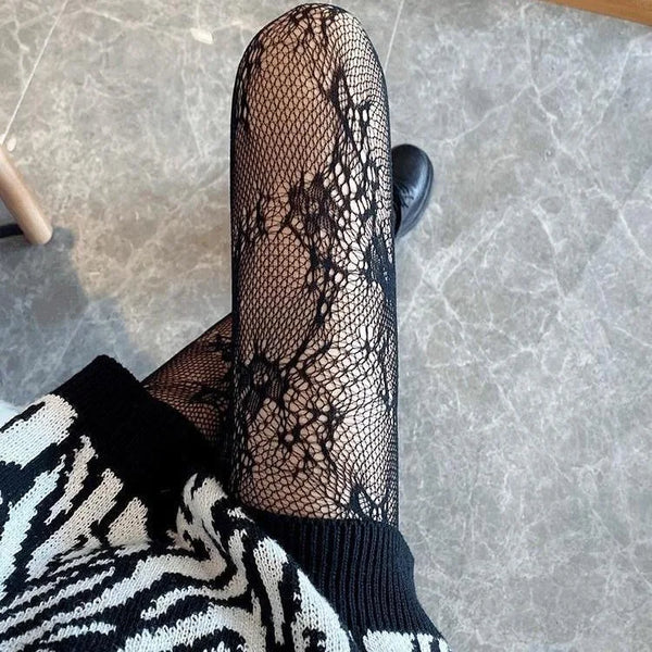 Kawaii Gothic Bow Knot Hollow Fishnet Pantyhose