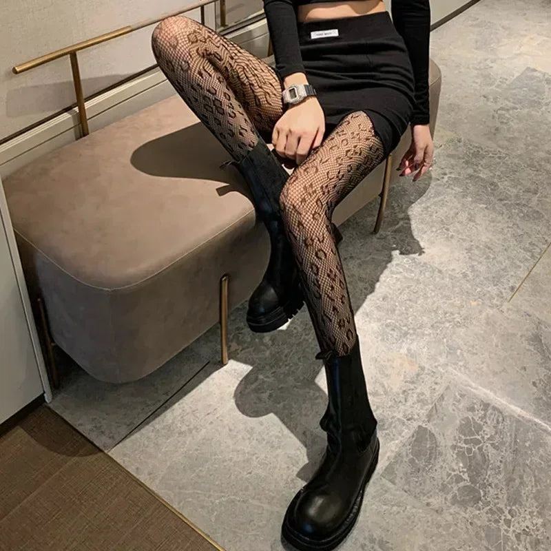 Kawaii Gothic Bow Knot Hollow Fishnet Pantyhose
