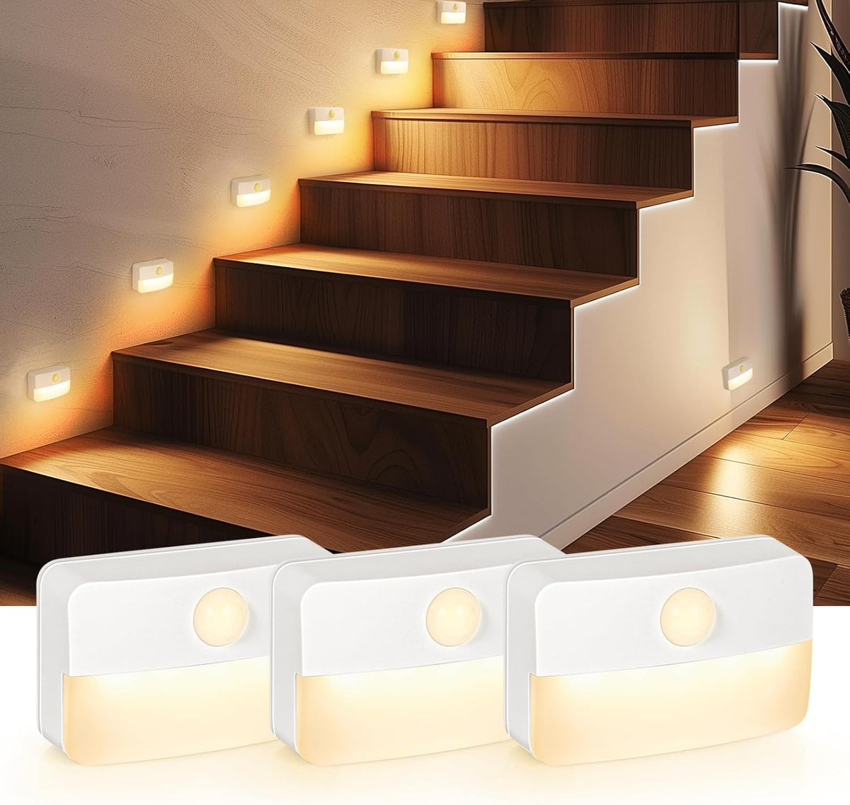 8 Pack Motion Sensor Stair LED Light, Wireless Stick on Anywhere Hallway Lamp, Portable LED Night...