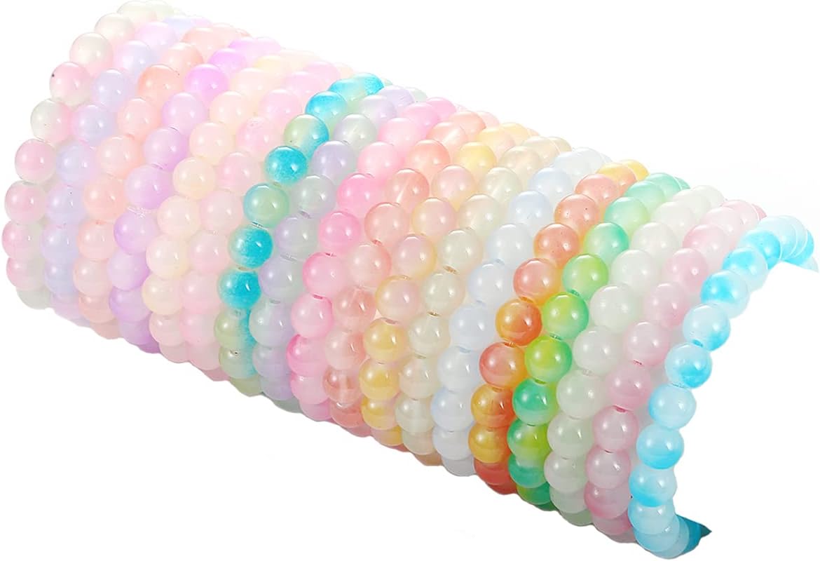 SAMOCO 18Pcs 8mm Glass Beaded Stretch Bracelets for Women