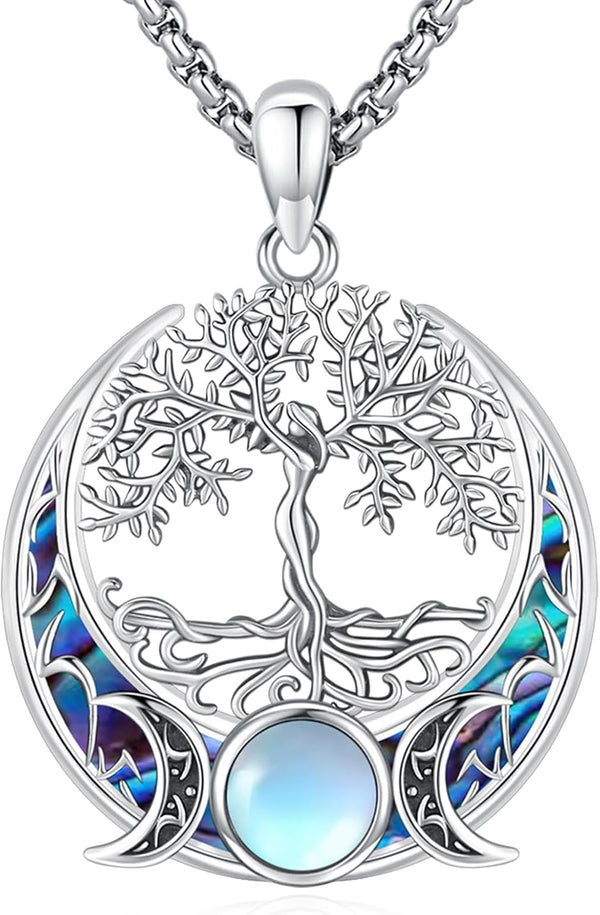 Sterling Silver Pentagram Necklace Triple Moon