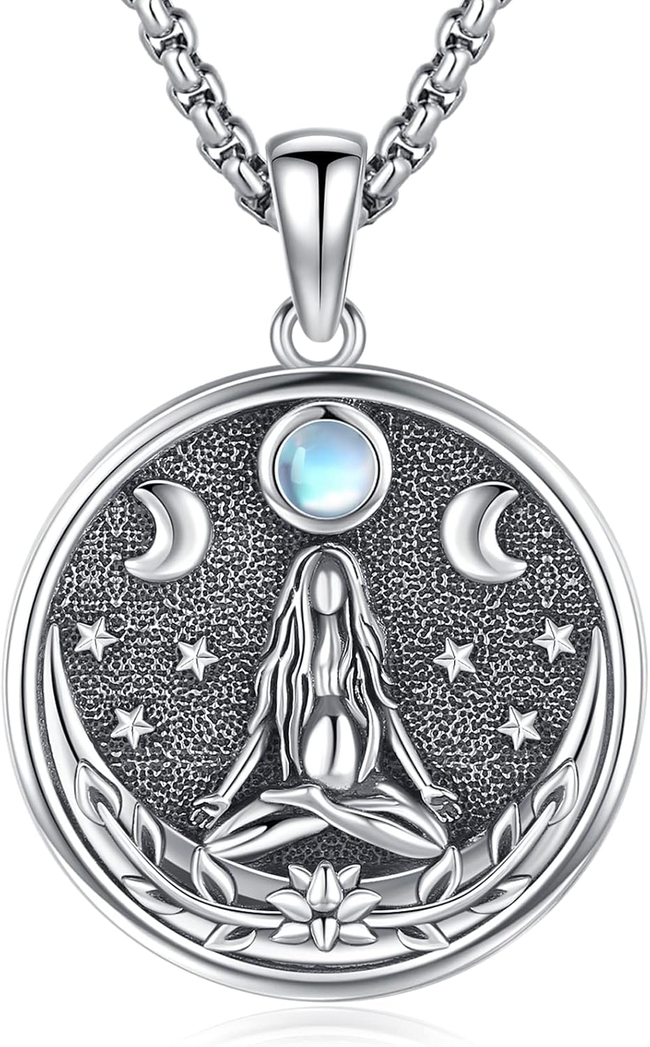 Sterling Silver Pentagram Necklace Triple Moon Tetragrammaton
