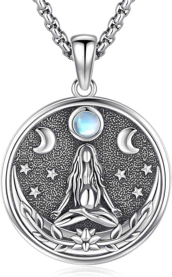 Sterling Silver Pentagram Necklace Triple Moon Tetragrammaton