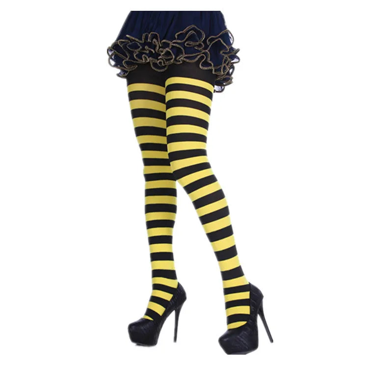 Rainbow Striped Goth Punk High Waist Pantyhose