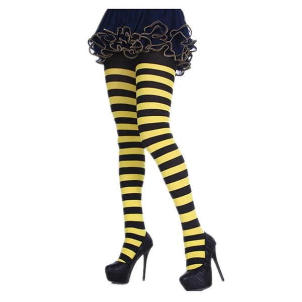 Rainbow Striped Goth Punk High Waist Pantyhose