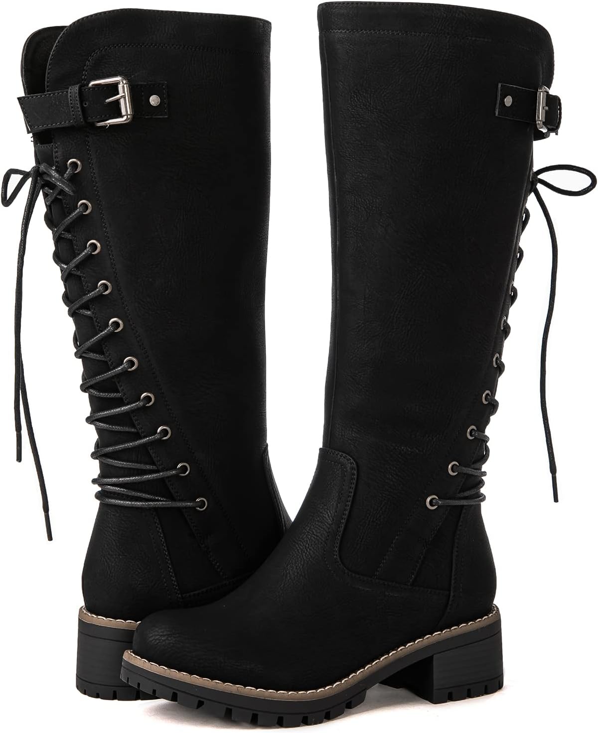 GLOBALWIN Women's Lace Up Back Knee High Fashion Boots