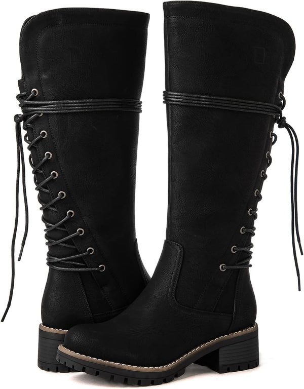GLOBALWIN Women's Lace Up Back Knee High Fashion Boots