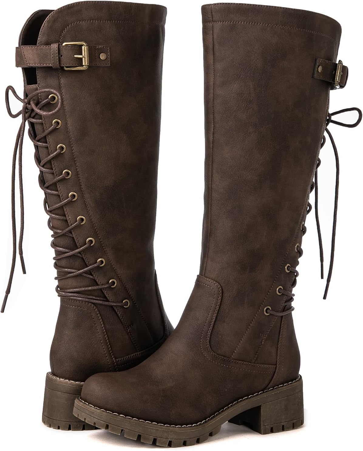 GLOBALWIN Women's Lace Up Back Knee High Fashion Boots