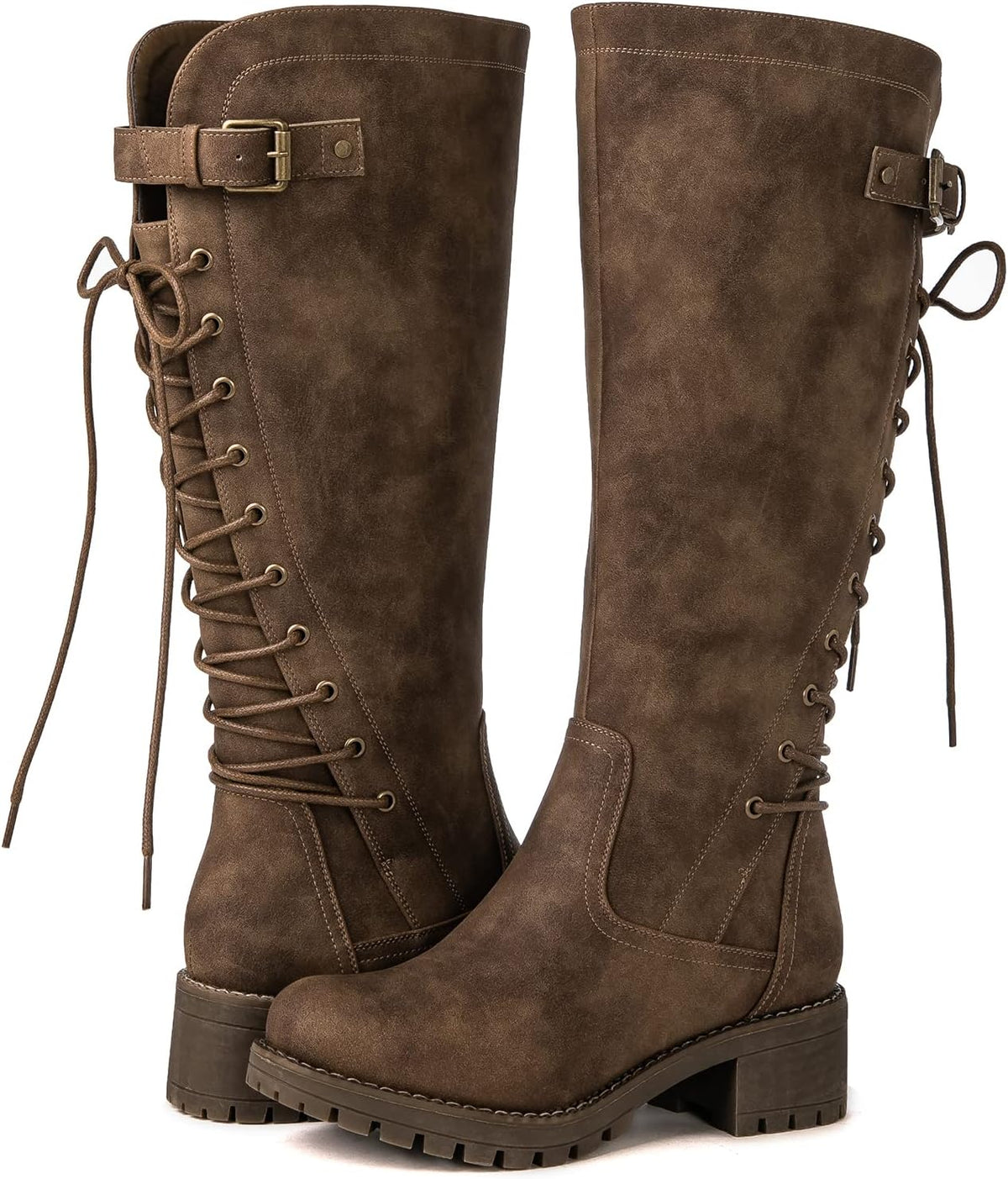 GLOBALWIN Women's Lace Up Back Knee High Fashion Boots