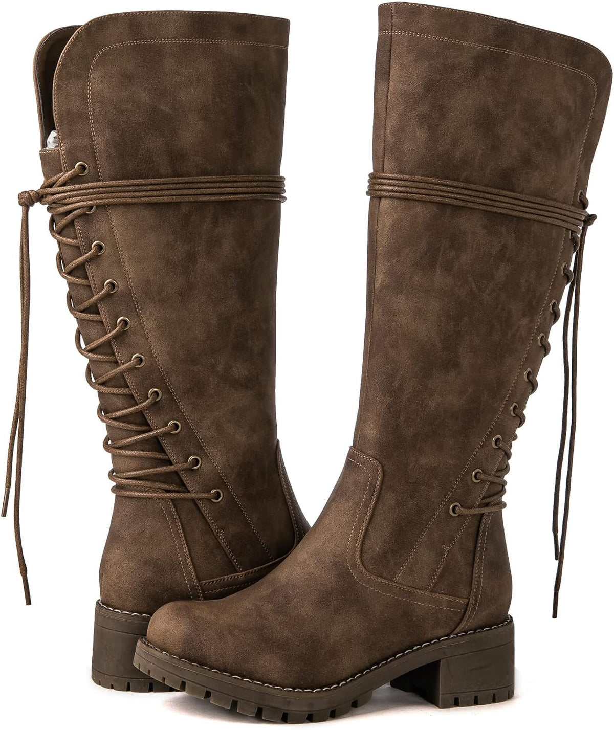 GLOBALWIN Women's Lace Up Back Knee High Fashion Boots