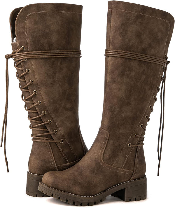 GLOBALWIN Women's Lace Up Back Knee High Fashion Boots