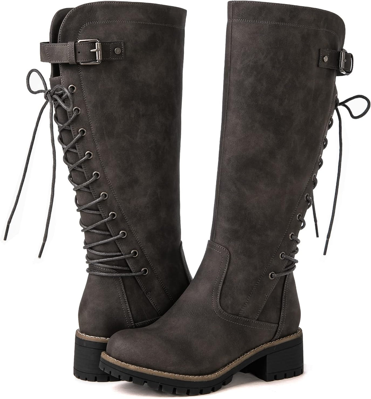 GLOBALWIN Women's Lace Up Back Knee High Fashion Boots