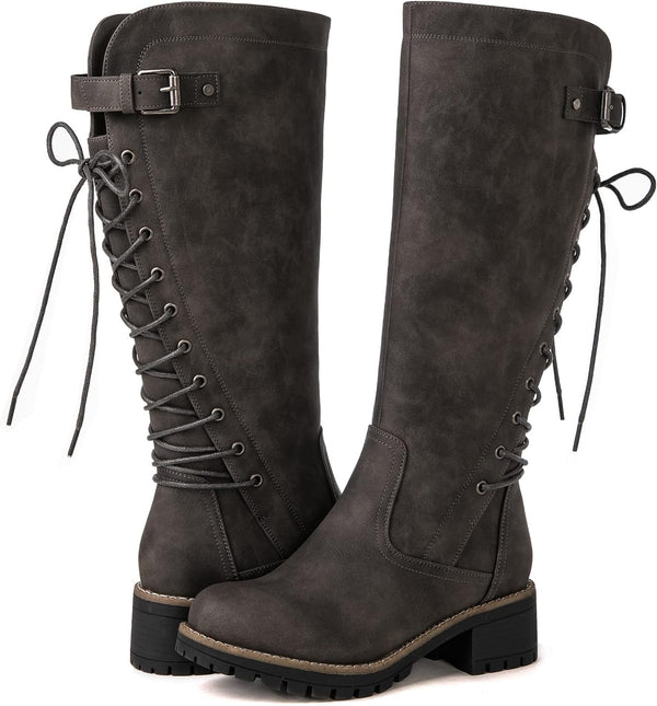 GLOBALWIN Women's Lace Up Back Knee High Fashion Boots