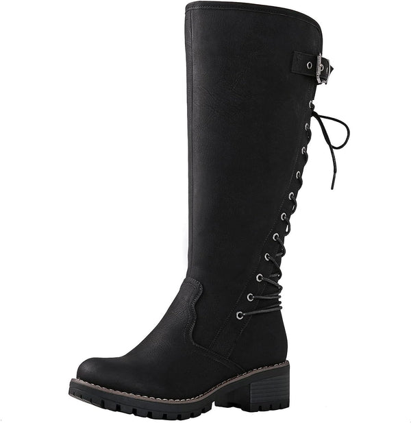 GLOBALWIN Women's Lace Up Back Knee High Fashion Boots