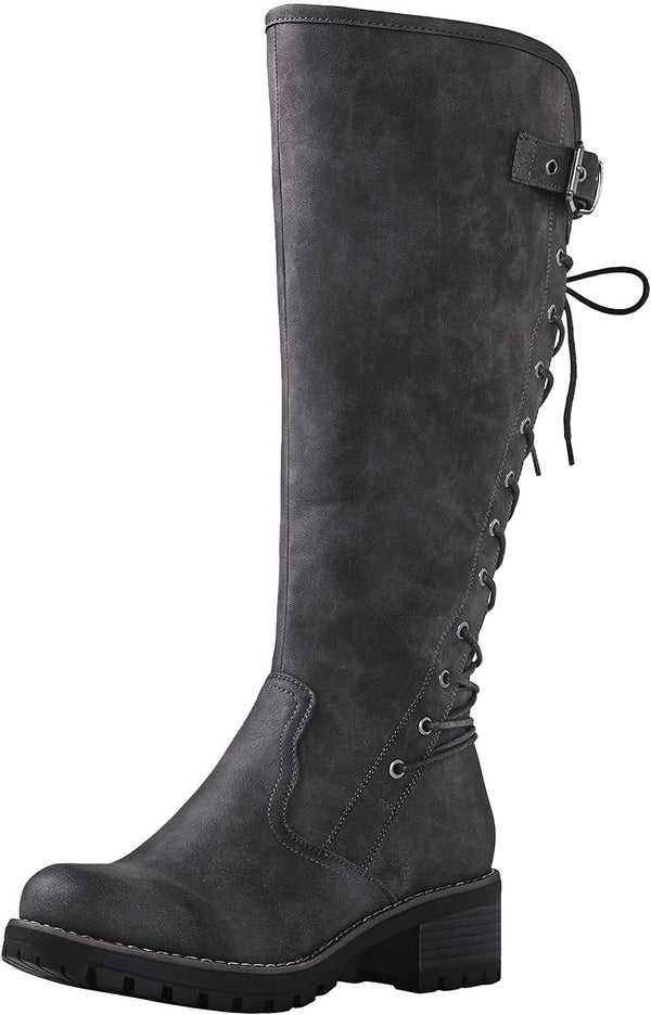 GLOBALWIN Women's Lace Up Back Knee High Fashion Boots
