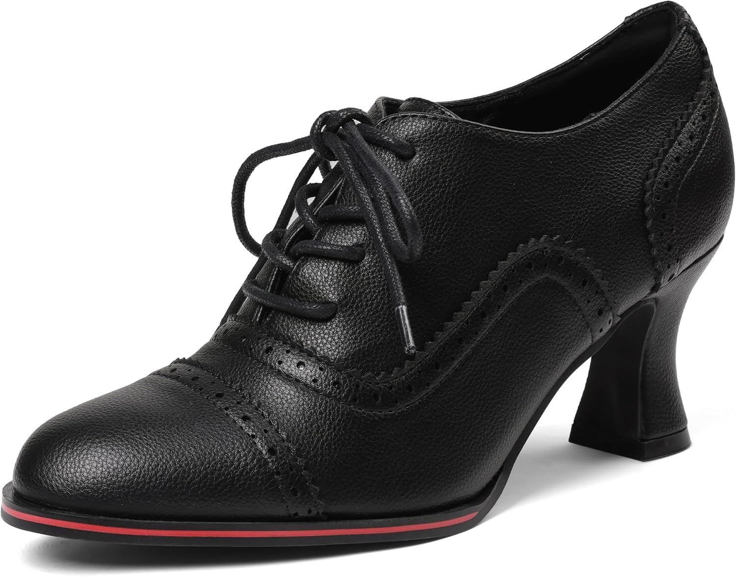 Women's Black Oxfords Dress Wingtip Vintage Comfortable Chunky High Heel Lace Up Brogues Booties Secondary image