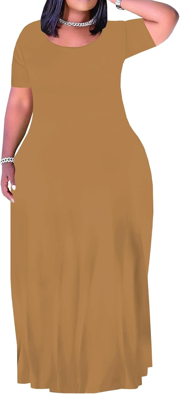 Plus Size Maxi Dress for Women Summer Short Sleeve Casual Sundress