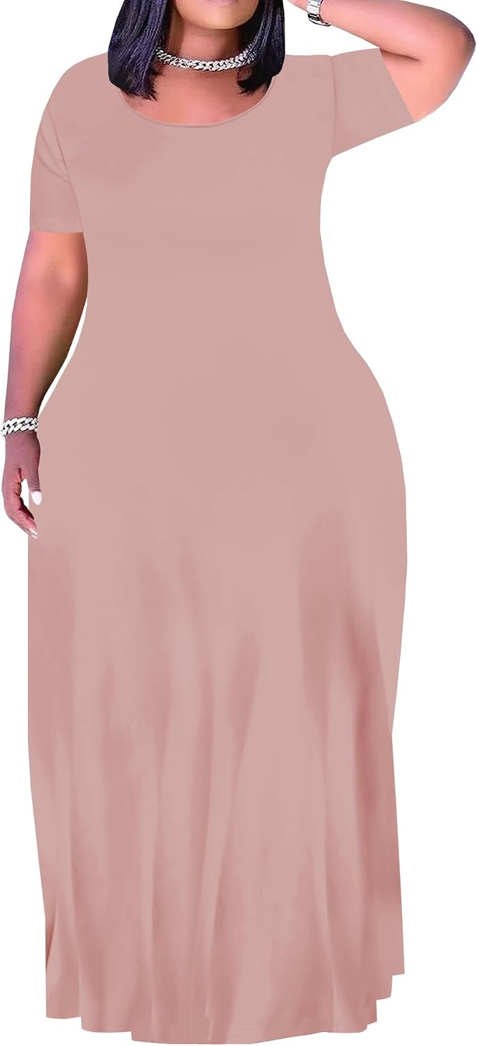 Plus Size Maxi Dress for Women Summer Short Sleeve Casual Sundress