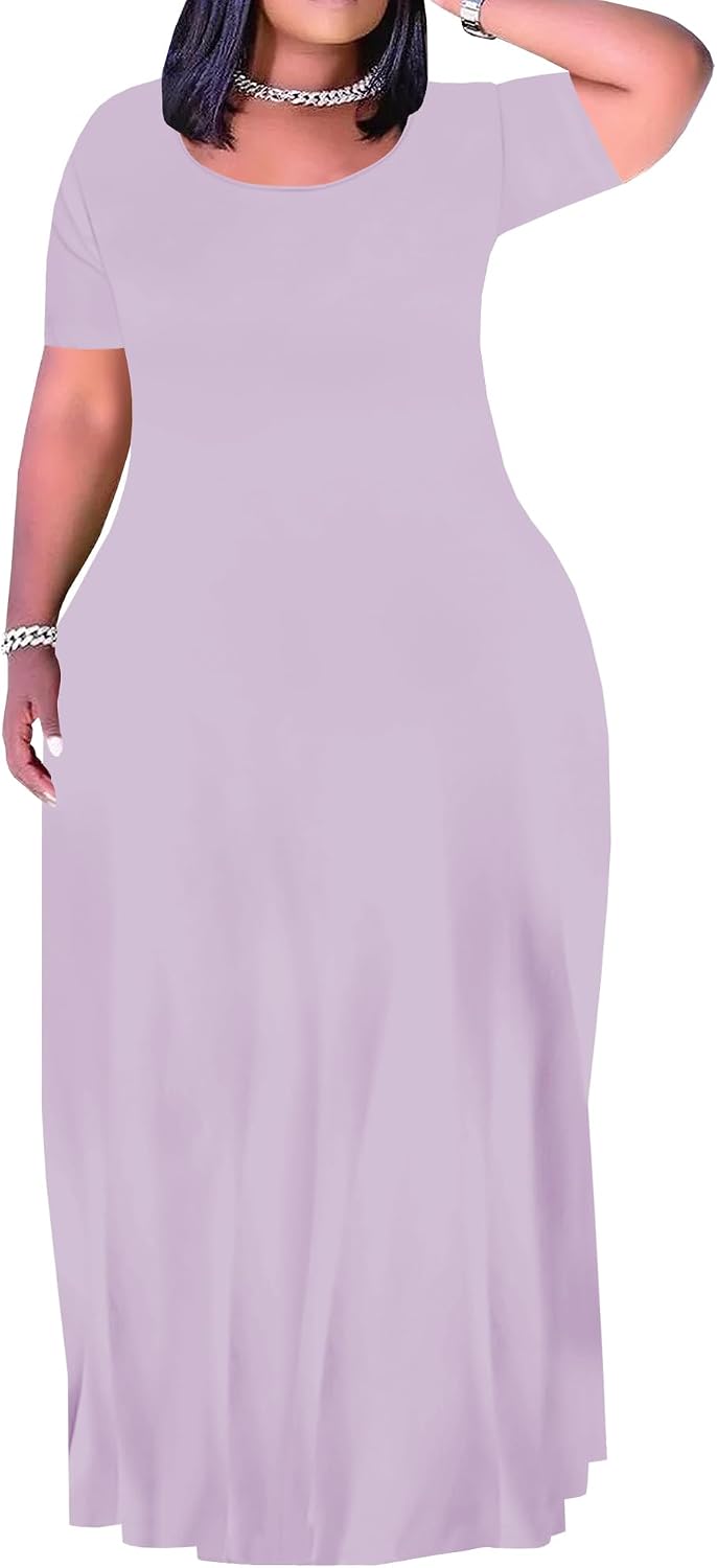 Plus Size Maxi Dress for Women Summer Short Sleeve Casual Sundress