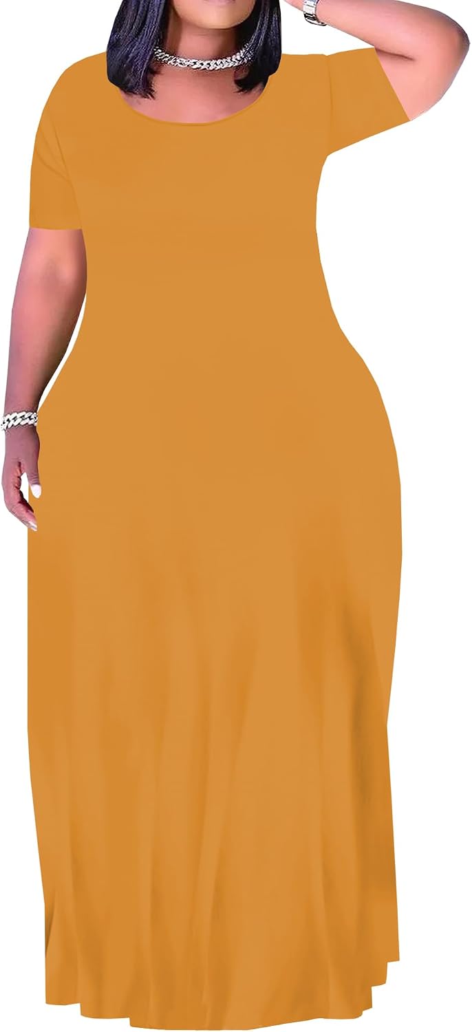 Plus Size Maxi Dress for Women Summer Short Sleeve Casual Sundress