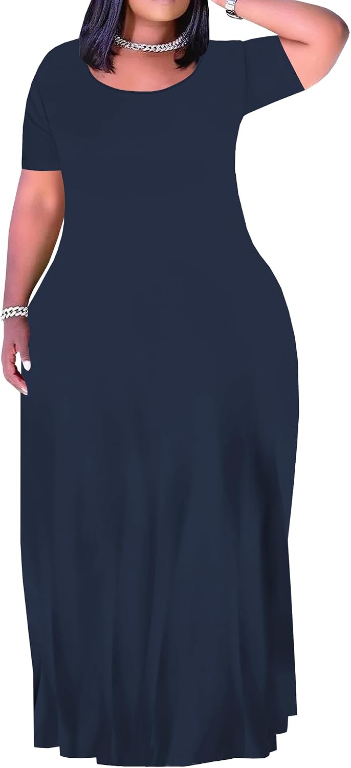 Plus Size Maxi Dress for Women Summer Short Sleeve Casual Sundress