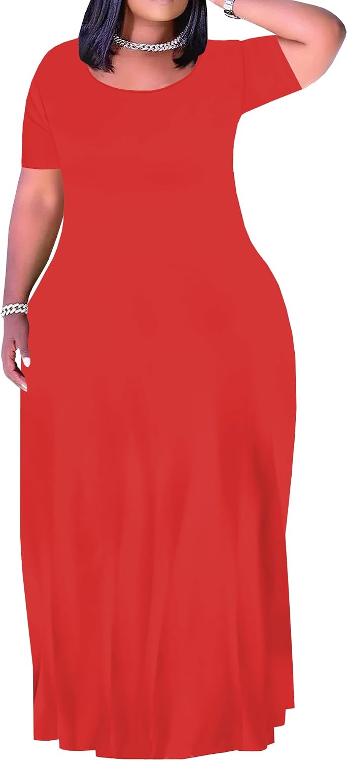 Plus Size Maxi Dress for Women Summer Short Sleeve Casual Sundress