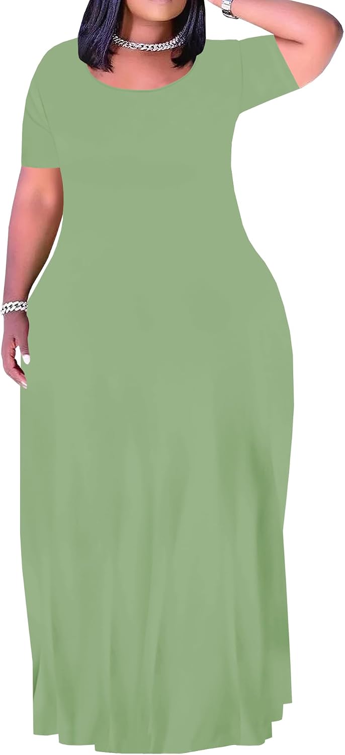 Plus Size Maxi Dress for Women Summer Short Sleeve Casual Sundress